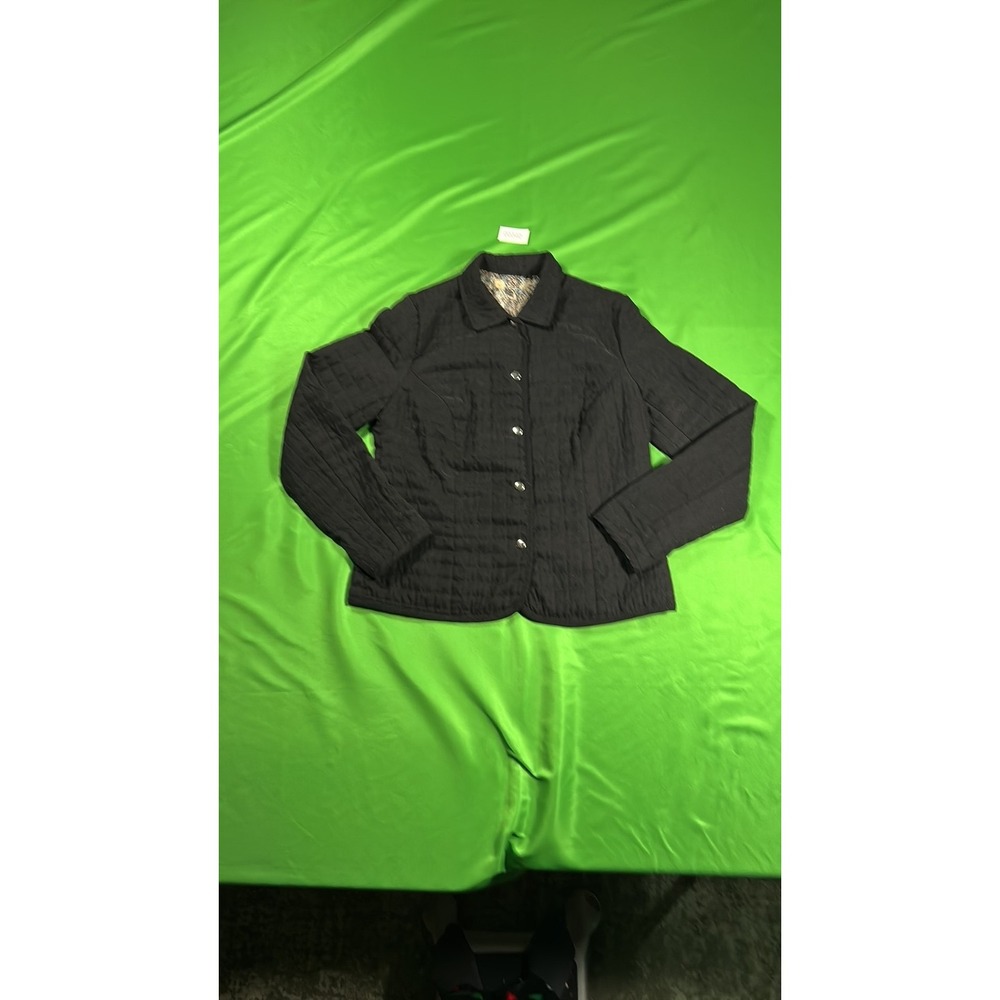 Women's Black Quilted Paisley Lined Button-Front Jacket Size 12